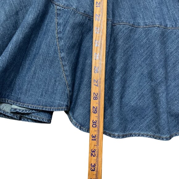 Lauren Jeans Co Denim Midi 100% Cotton Blue Patched Paneled Design Y2K Boho - Picture 10 of 11